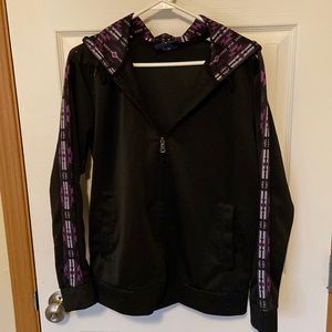 Nu Trendz jacket coat jogger size small s. Hooded hoodie Black purple zip up